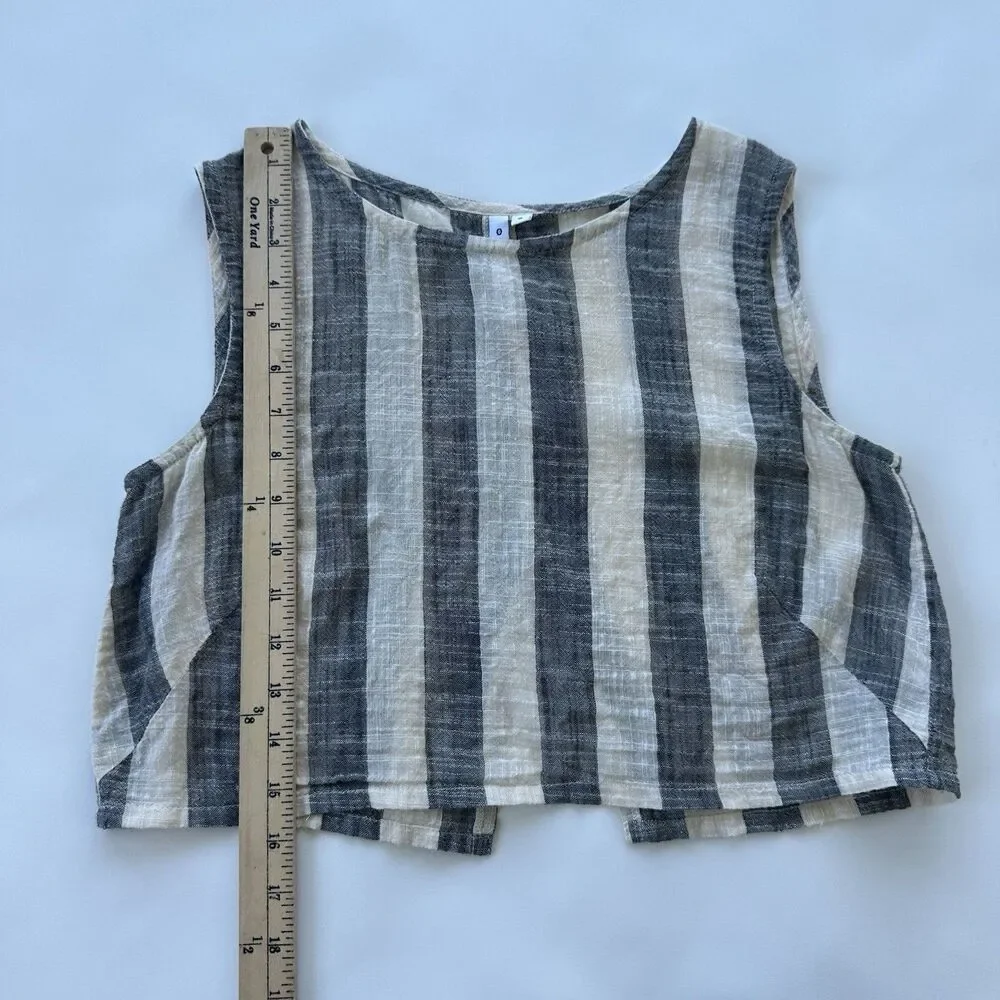 Osei Duro Womens Crop Linen Like Tank Split Back Wide Stripes Small Garmentory - Picture 4 of 5